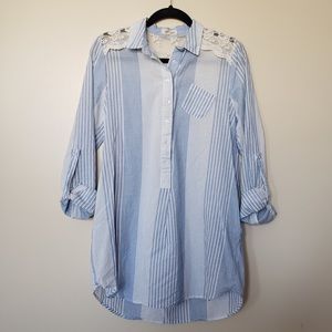 Anthropologie Lili’s Closet Blue Stripe Oversized Button Down Tunic